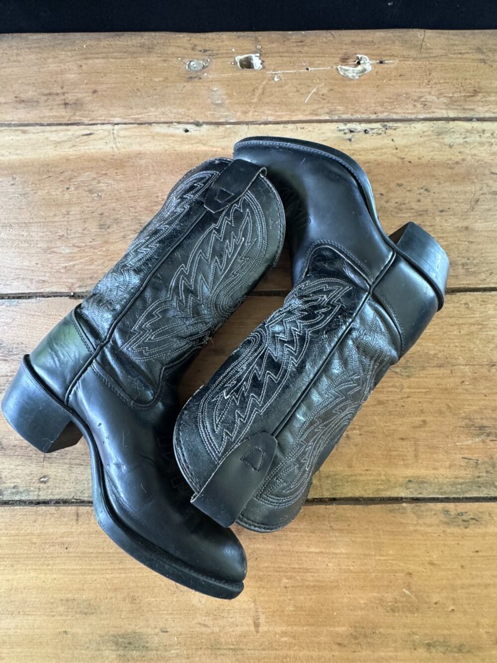 Vintage Childrens Black Leather Western Cowboy Boots Size 3.5